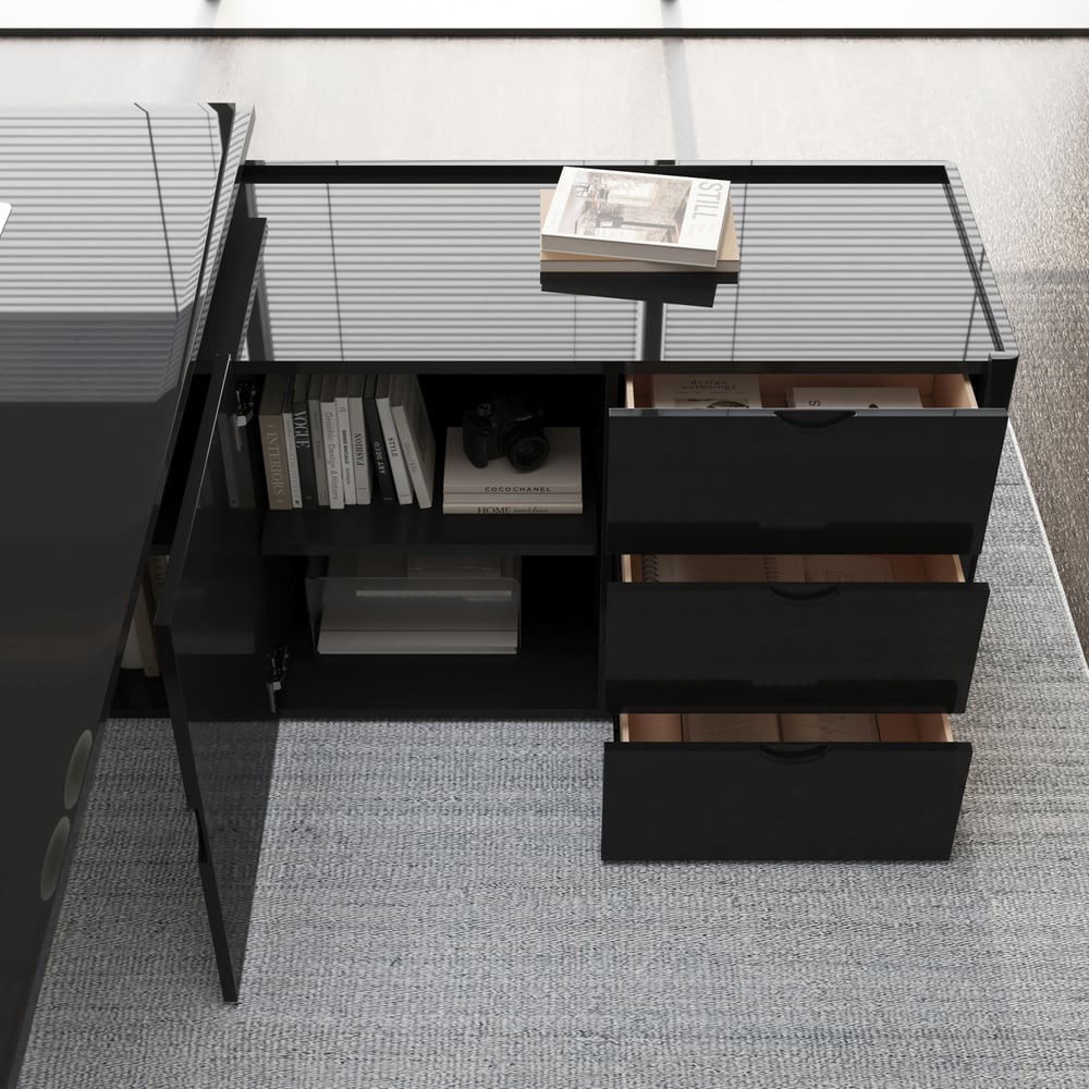 Modern 87" L-Shaped Right-Hand Executive Desk with Storage window image