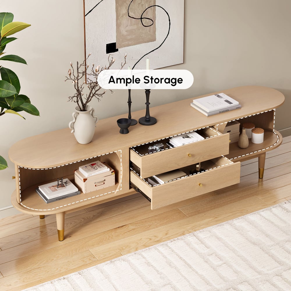 80" Ash Wood Fluted Natural TV Stand with Storage window image
