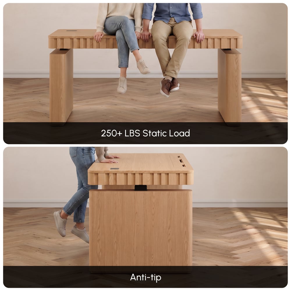 Aura 160 cm Natural Fluted Electric Adjustable Standing Desk window image