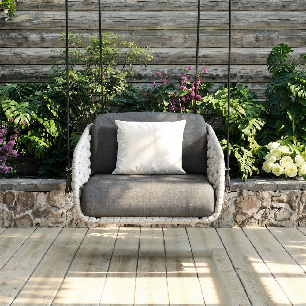 Cocaro Outdoor Rope Weave Aluminum Swing Chair with Cushion for 1 in Gray window image