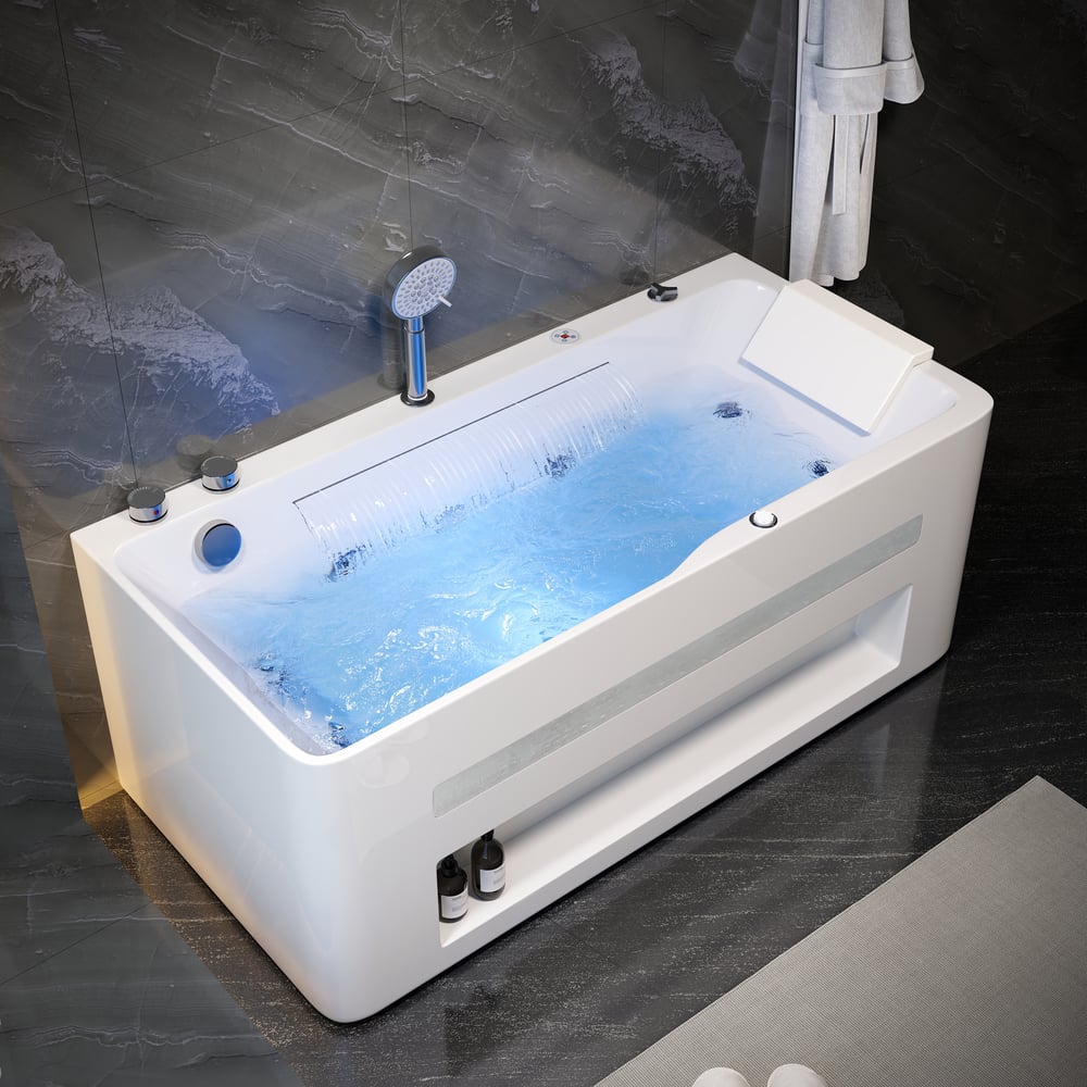 Baignoire balnéo de 150 cm avec contrôle thermostatique, jets de massage et éclairage LED image de fenêtre