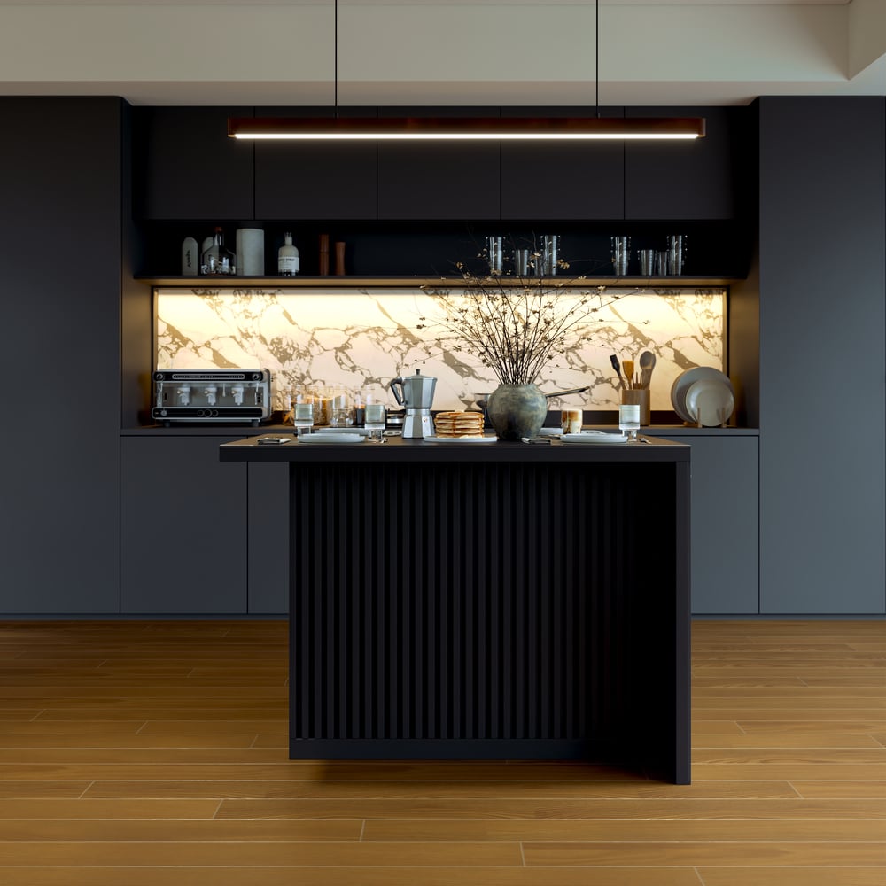 Moderne 50" Matt Sintered Stone Kücheninsel mit Stauraum, Schwarz Schaufensterbilder