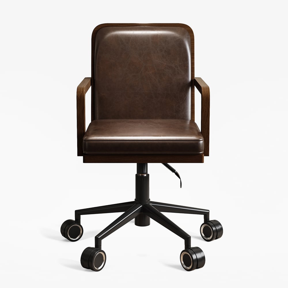 64" Mid-century Style Walnut  Home Office Desk & Faux Leather Adjustable Office Chair window image
