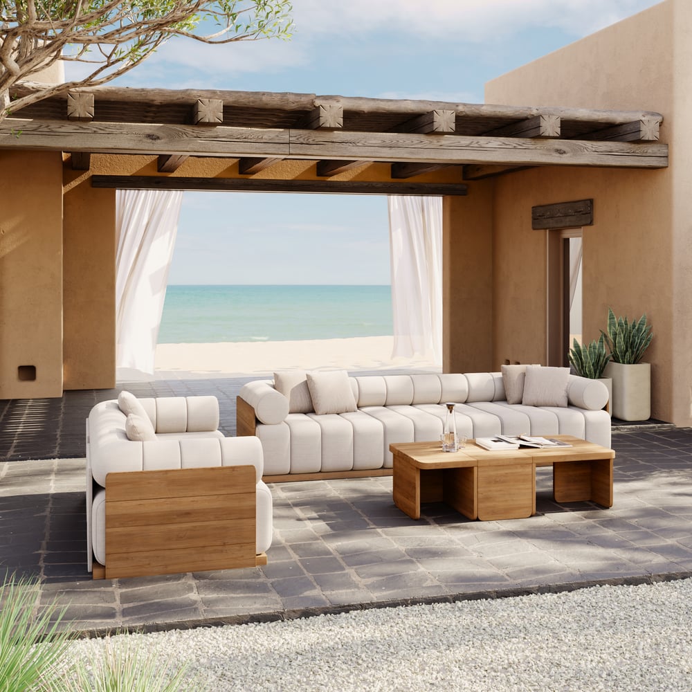 Resaro 8-Piece Outdoor Modular Natural Teak Sectional Fluted Sofa Set window image