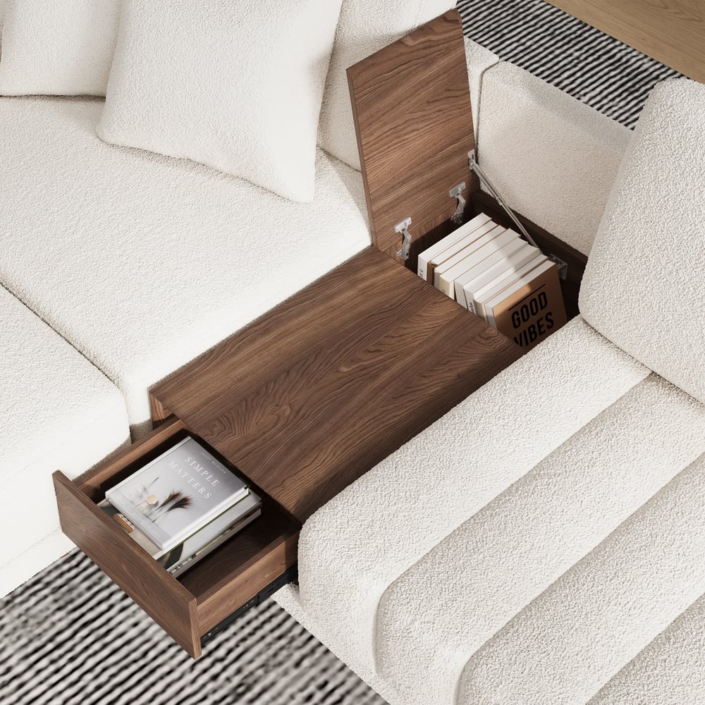 Vewal 126-inch L-Shaped Boucle Modular Sectional Sofa with Chaise & Ottoman window image