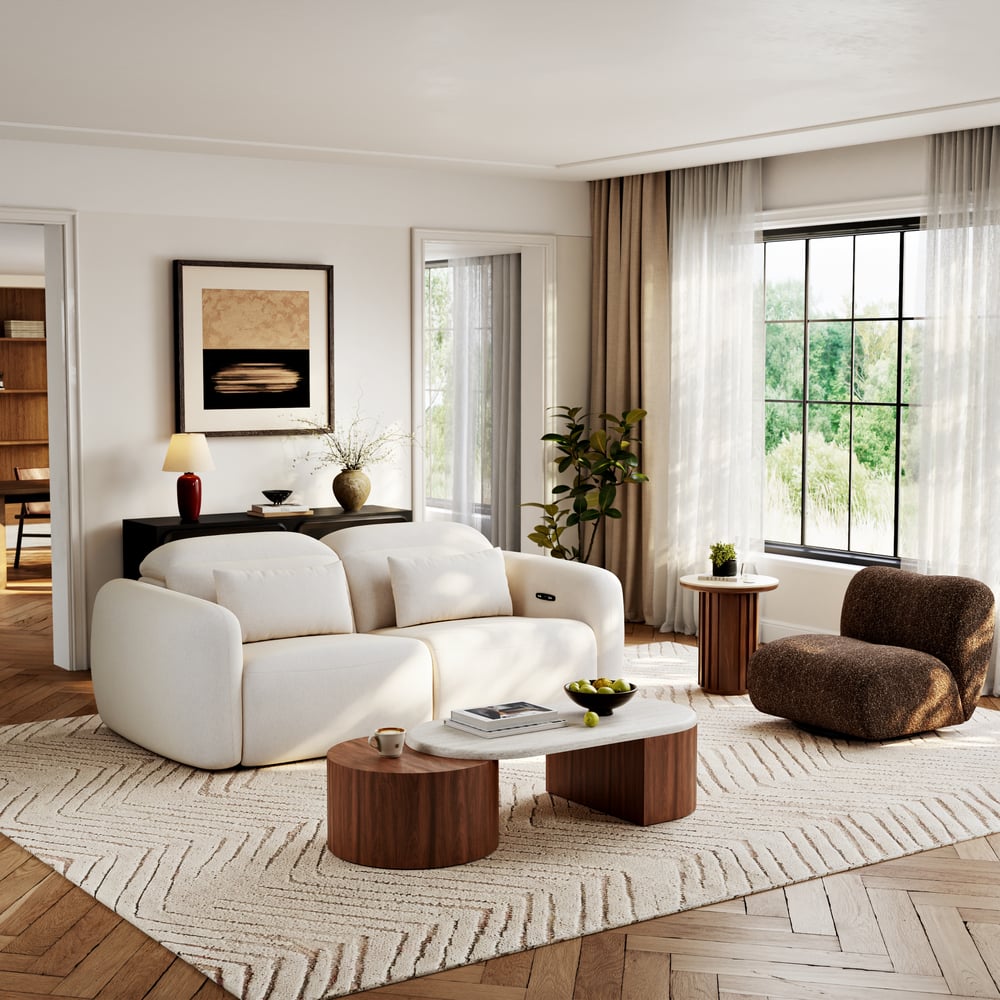 47"-60" Extendable Walnut Coffee Table with Travertine Veneer Top window image