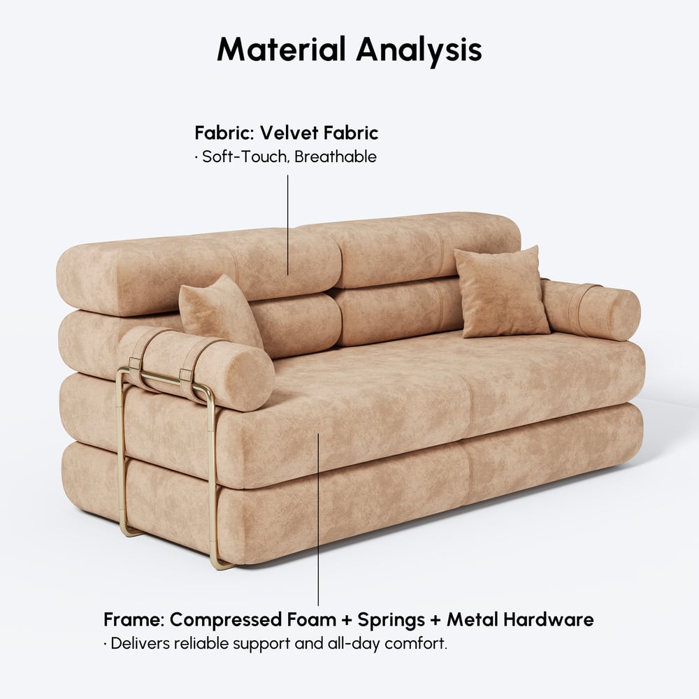 81" Queen 3-Seater Velvet 4 in 1 Futon Convertible Sleeper Sofa window image