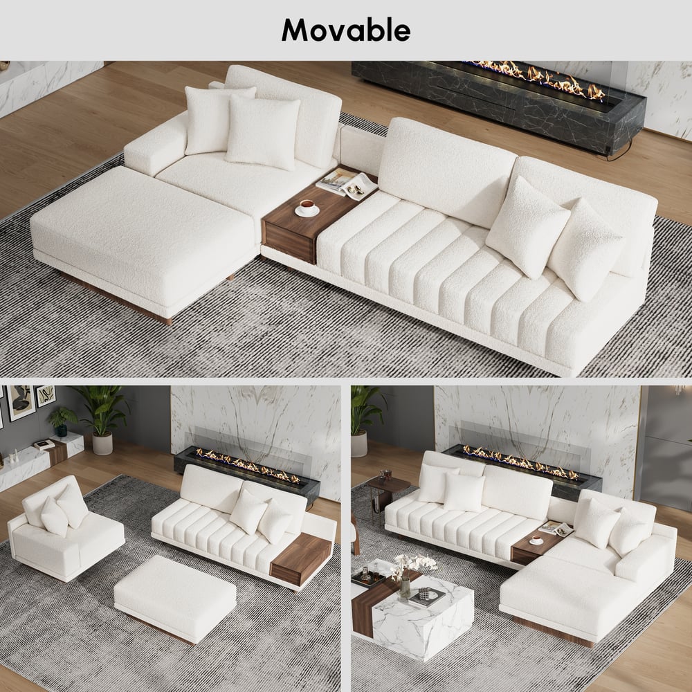 Vewal 126-inch L-Shaped Boucle Modular Sectional Sofa with Chaise & Ottoman window image