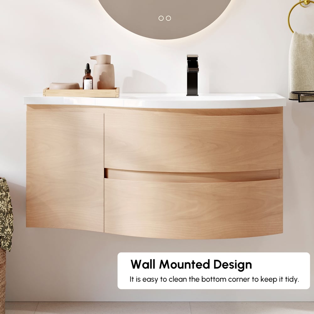 35" Floating Single Curved Bathroom Vanity with Sink & Storage window image