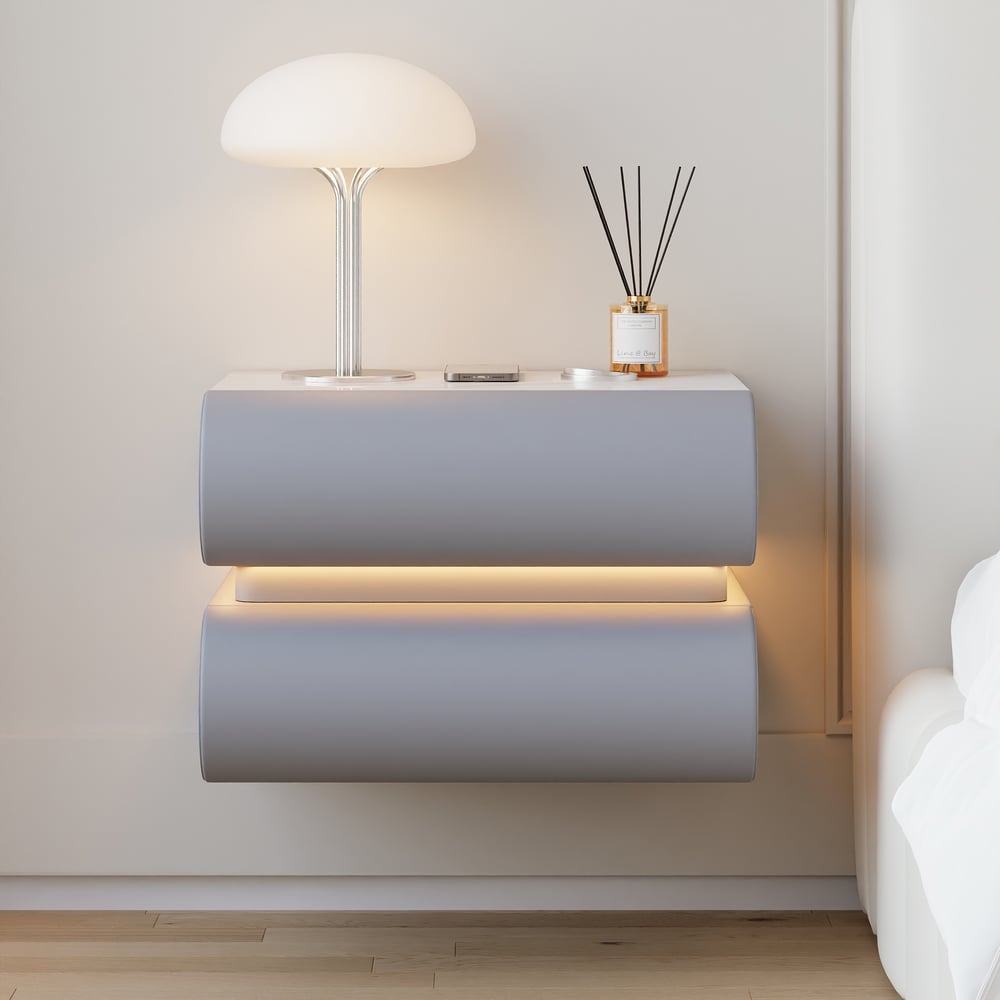 Humply Floating Leather 2-Drawer Smart LED Nightstand with Sintered Stone Top window image