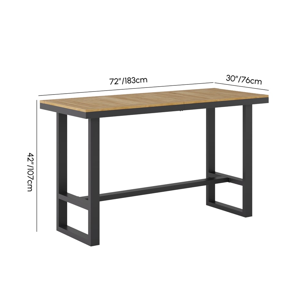 Tevara Outdoor Teak Wood Slat Top & Dark Grey Aluminium Frame Bar Table for Patio weights dimensions image