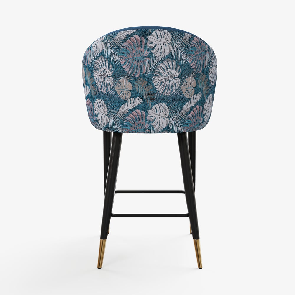 Modern Blue Velvet Counter Stool with Upholstered, 1 Piece window image