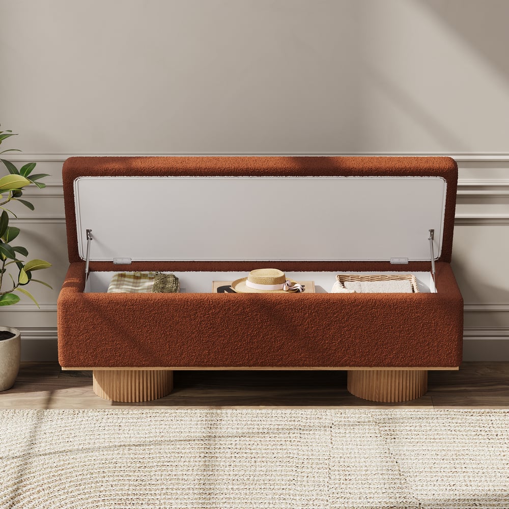 Teddy Fabric Fluffy Faux Fur Flip Top Wood Storage Bench window image