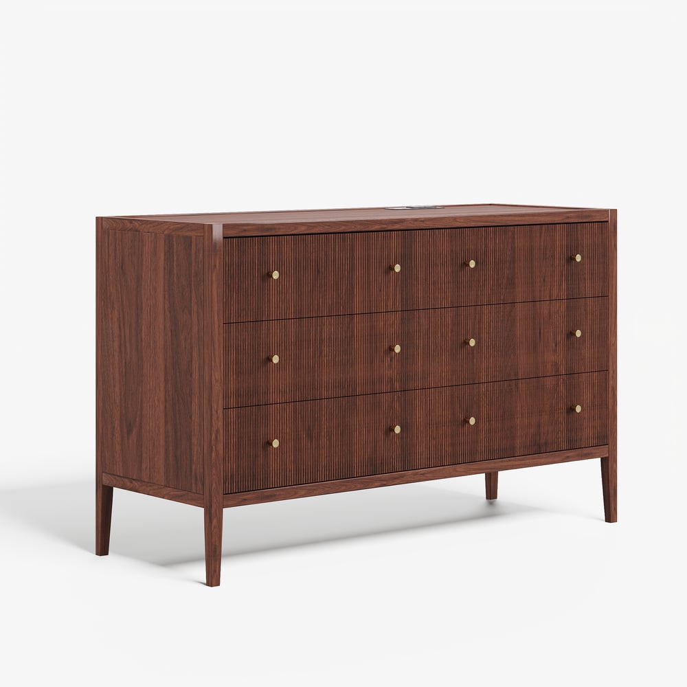 Stria 47" Fluted Natural 6-Drawer Dresser with Charging Station window image