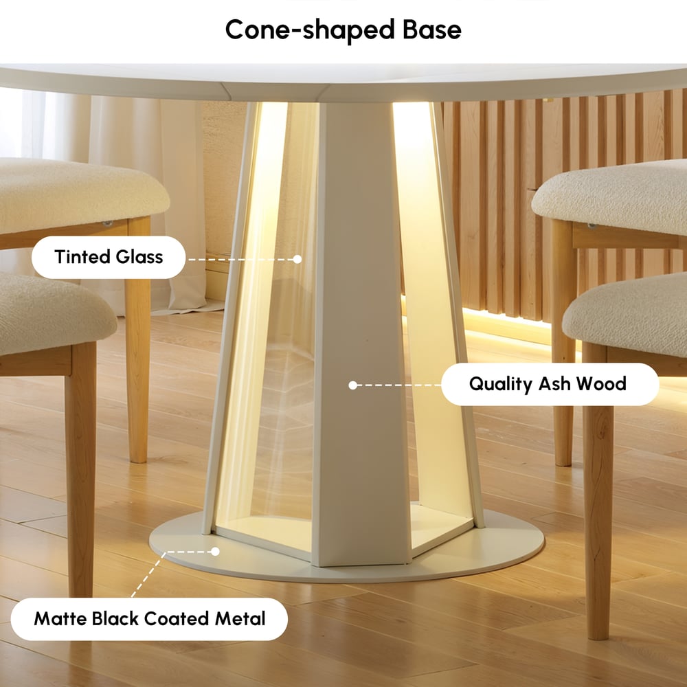 36"-47" Solid Matte Warm White Wood Extendable Dining Table with Light window image