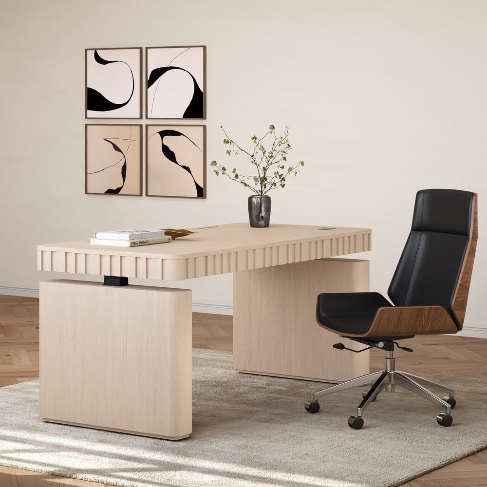 Aura 160 cm Whitewash Fluted Electric Adjustable Standing Desk window image