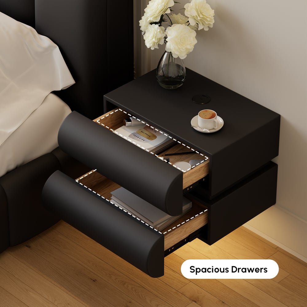 Comodino Intelligente Sospeso in Pelle Humply con Cassetto Immagine della finestra