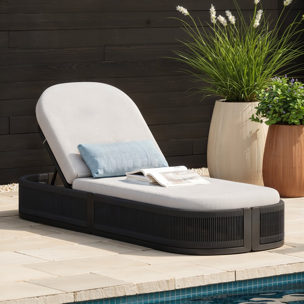 Costra Outdoor Aluminum & Rope Weave Reclining Chaise Lounge in Black window image