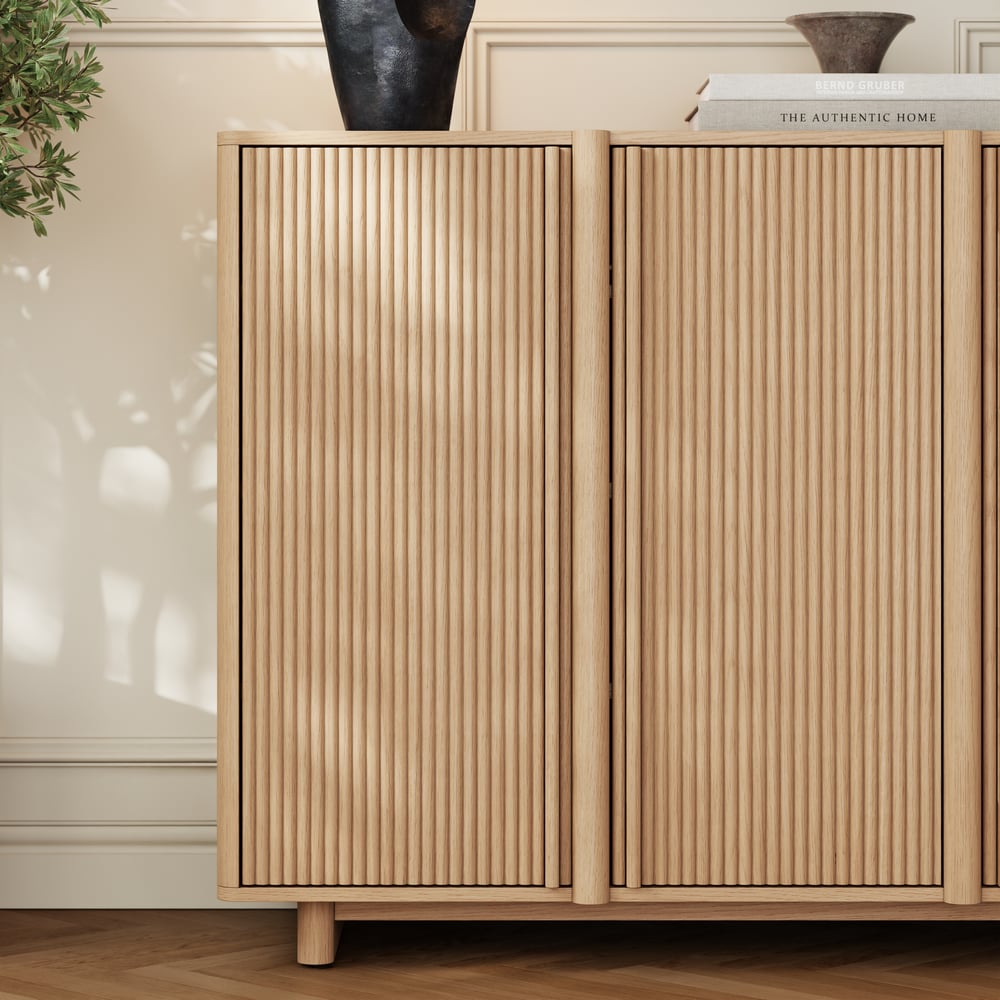 Lineva 48" Ash Wood Veneer Shoe Storage Fluted Entryway Cabinet window image