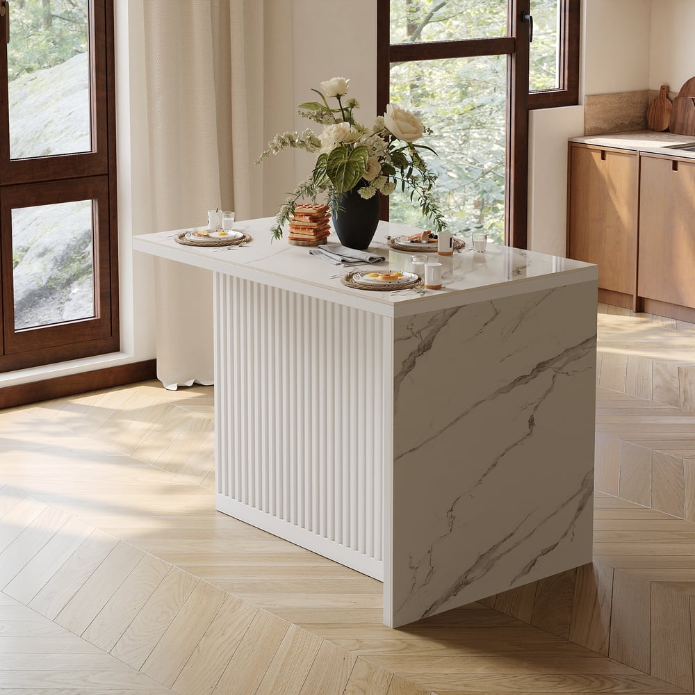 Modern 127 cm Glossy Sintered Stone Kitchen Island with Storage, White window image