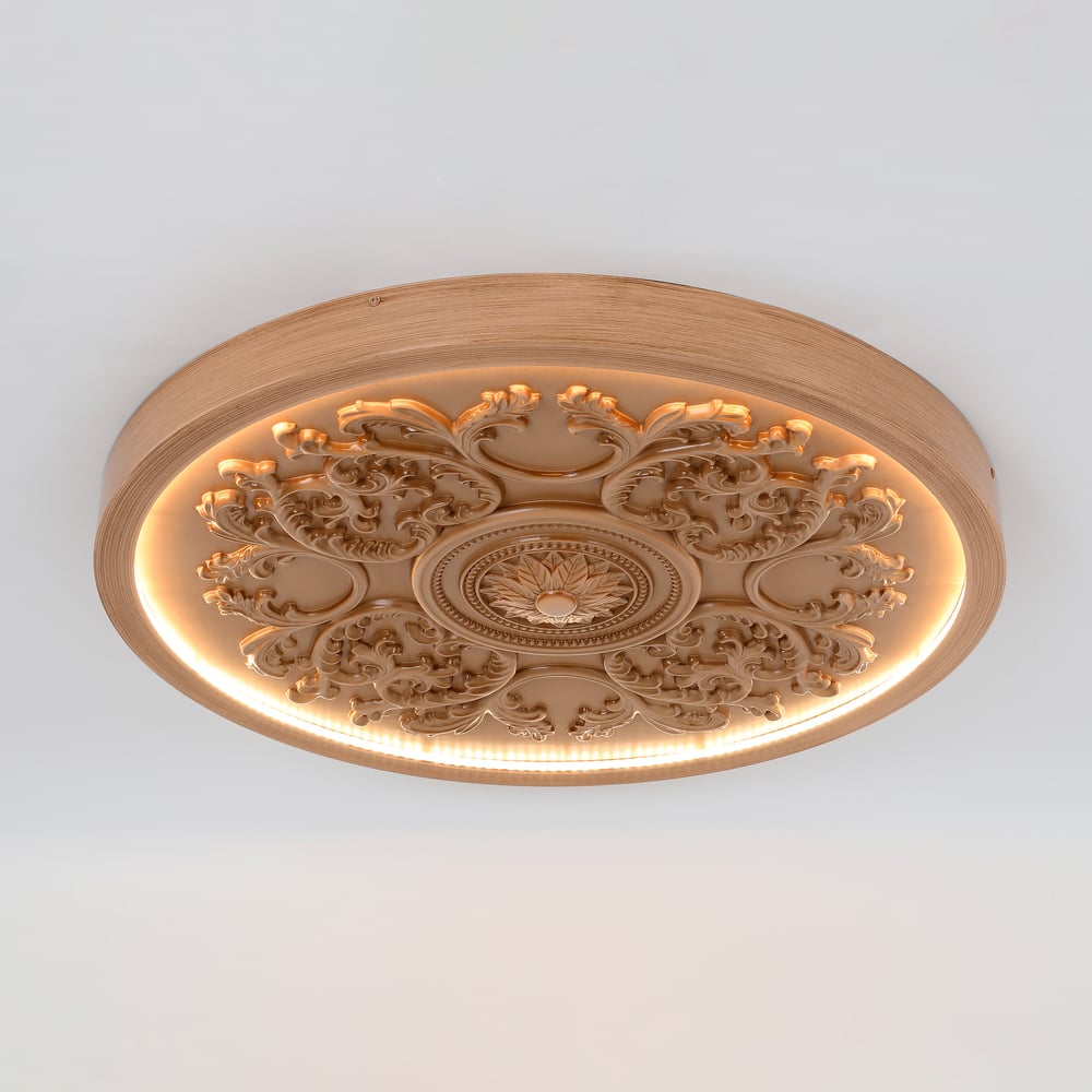 Franse Elegante Natuurlijke Hars 3D Gebeeldhouwde LED 3-Modus Dimbaar Plafondlamp voor Montage vlak tegen het Plafond Vensterafbeelding