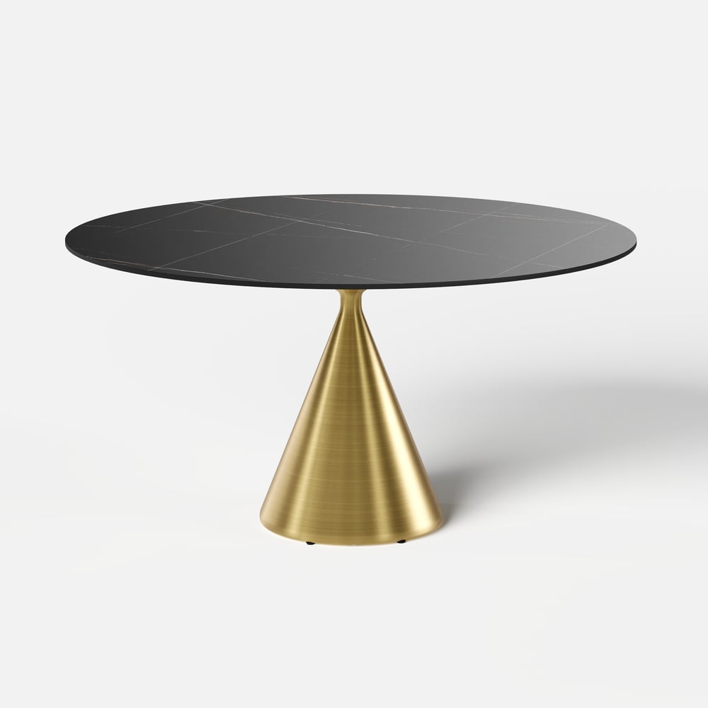 152cm Round Matte Sintered Stone Dining Table with Gold Metal Pedestal Base, Seats 6 window image