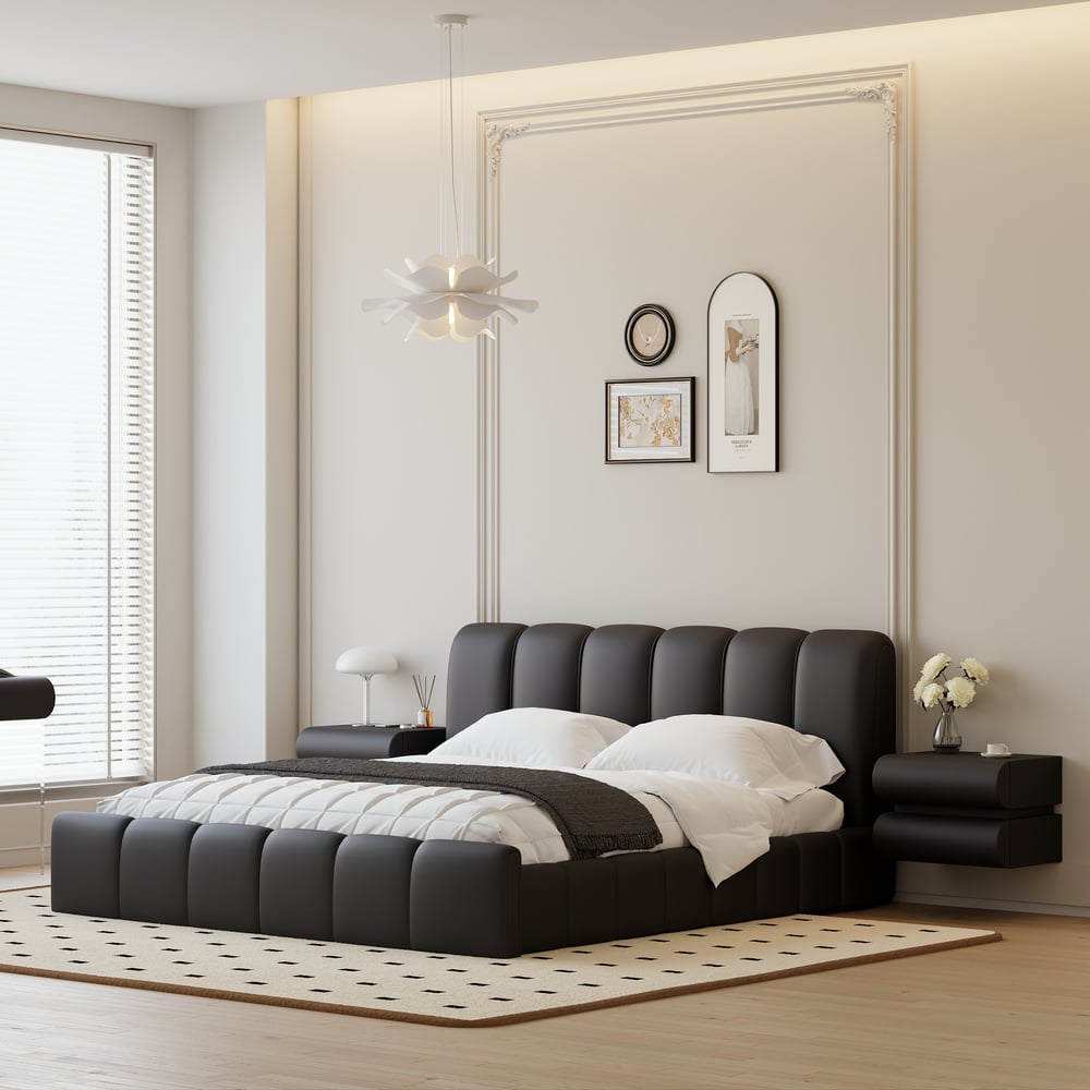 Comodino Intelligente Sospeso in Pelle Humply con Cassetto Immagine della finestra