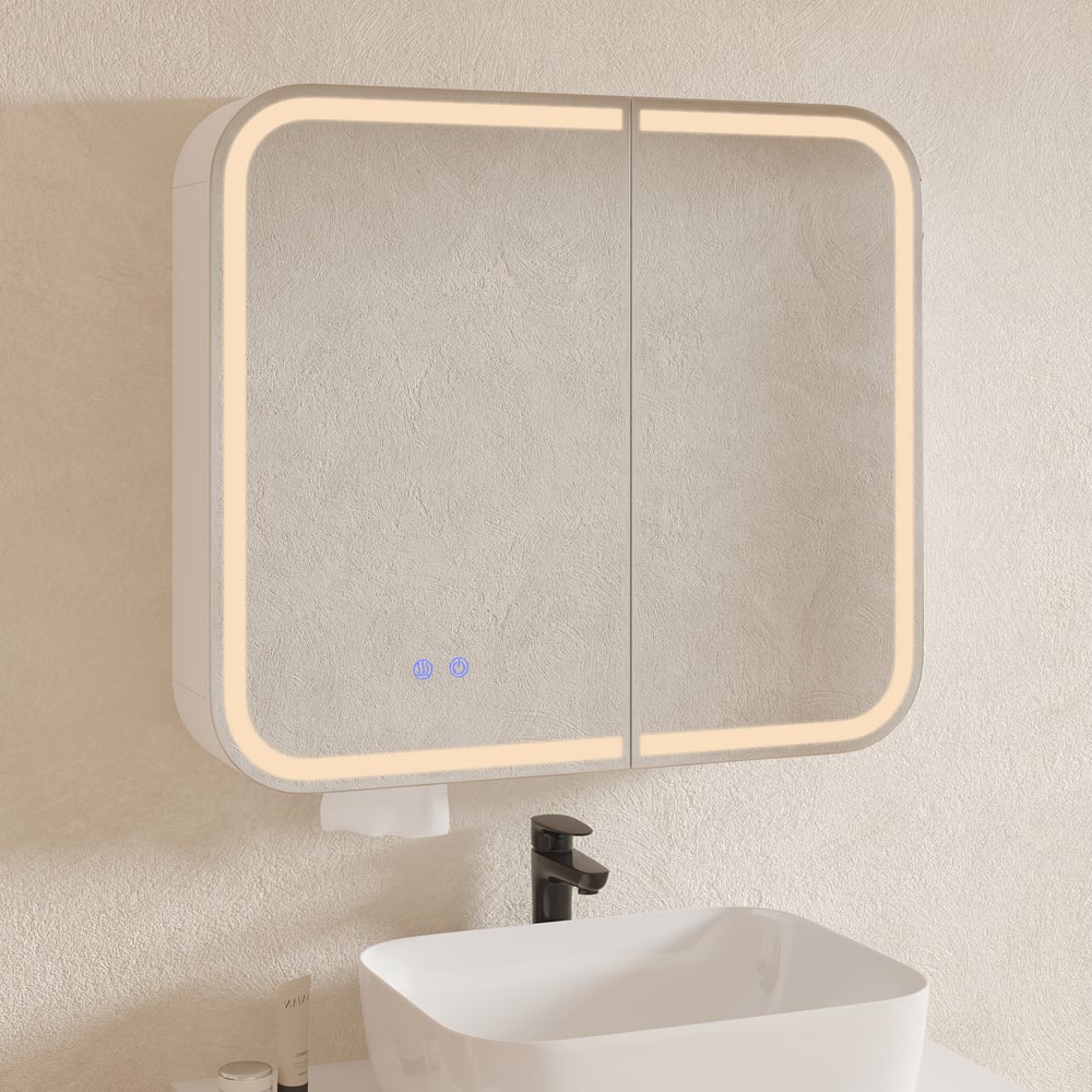 31" LED Bathroom Mirror Cabinet with Defogger, 3-Color Light, Tissue Slot window image