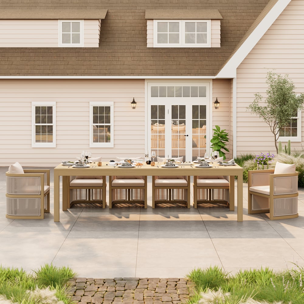 Wevara 11-Piece Outdoor Rope Weave Dining Set with 10 Chairs in Natural window image