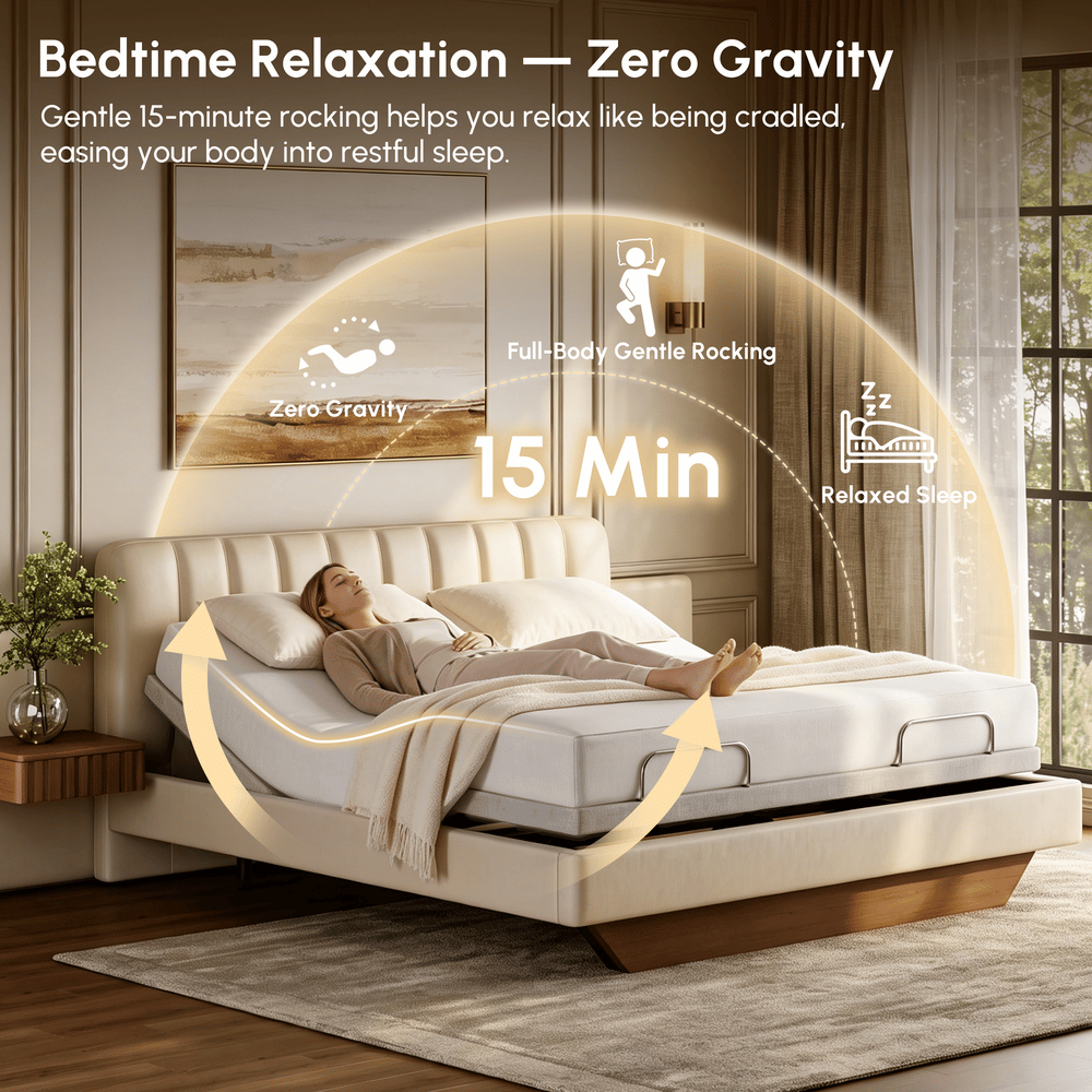 Genuine Leather Smart Bed Set With Adjustable Base And 2 Storage Nightstands window image