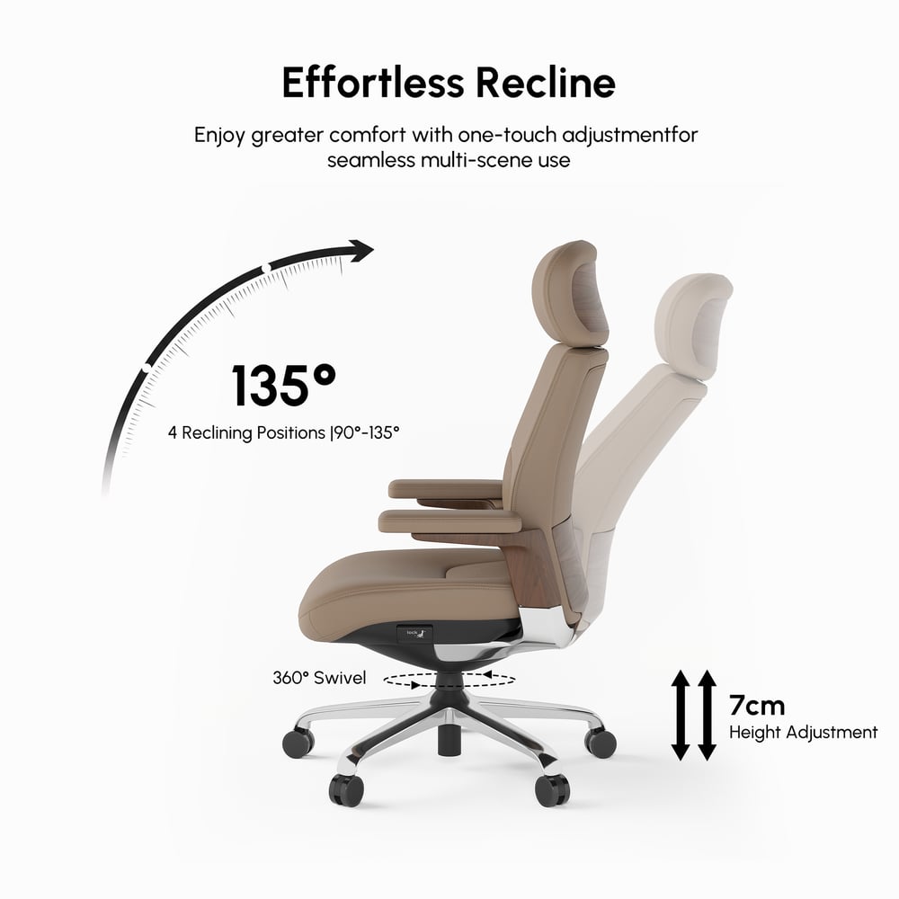 Khaki Genuine Leather Swivel Office Chair with Ergonomic Synchro-Tilt Recline System window image