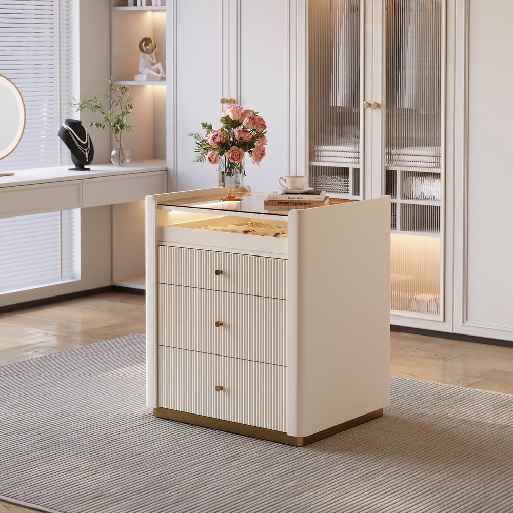 Modern 29.5" Fluted Leather Closet Island 7 Drawer Dresser with Light & Jewelry Storage window image