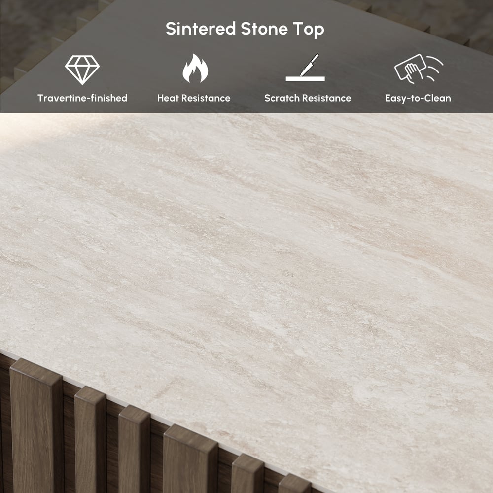 Aura 47" Ash Wood Slatted Coffee Table with Sintered Stone Top window image