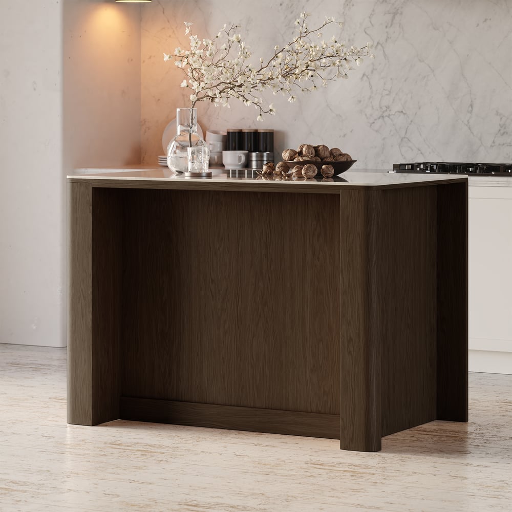 Mid-Century 51" Glossy Sintered Stone Top Kitchen Island with Storage, Smoked Brown window image