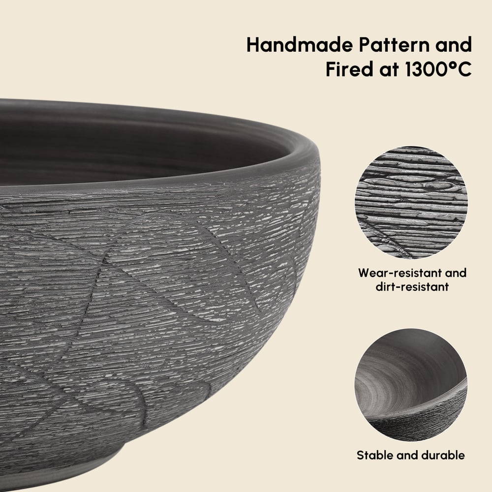 Vasque de salle de bain ronde en céramique grise de 40cm – évier à poser avec glaçure mate image de fenêtre