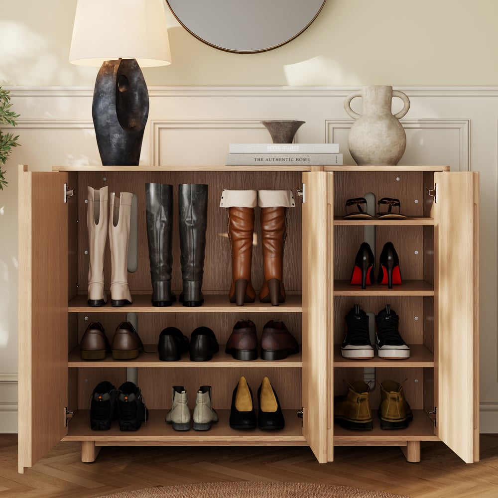 Lineva 48" Ash Wood Veneer Shoe Storage Fluted Entryway Cabinet window image