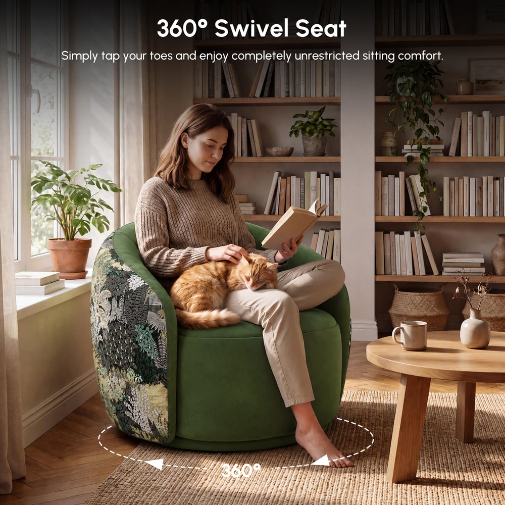 Performance Velvet 360° Swivel Barrel Accent Chair window image