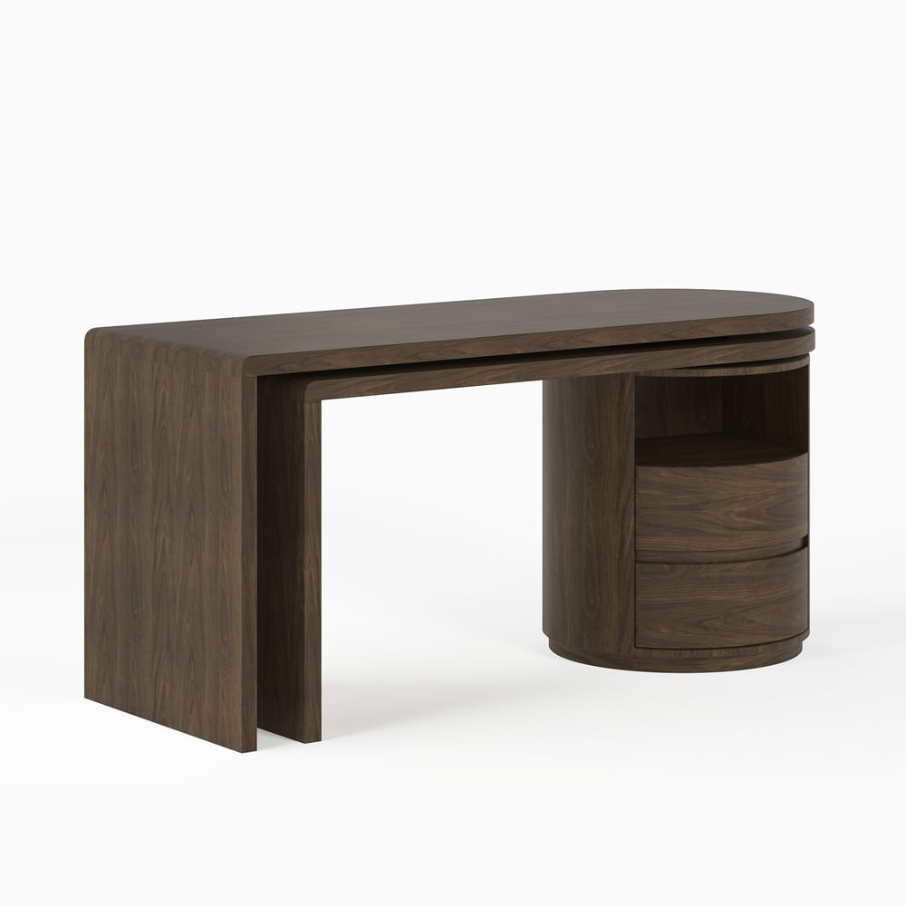Modern 60" L-Shaped Walnut Office Desk with Drawers, Rotating Design window image