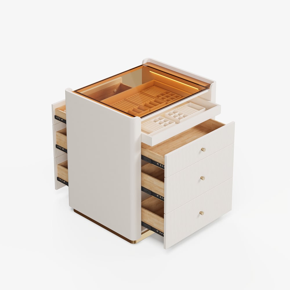 Modern 29.5" Fluted Leather Closet Island 7 Drawer Dresser with Light & Jewelry Storage window image