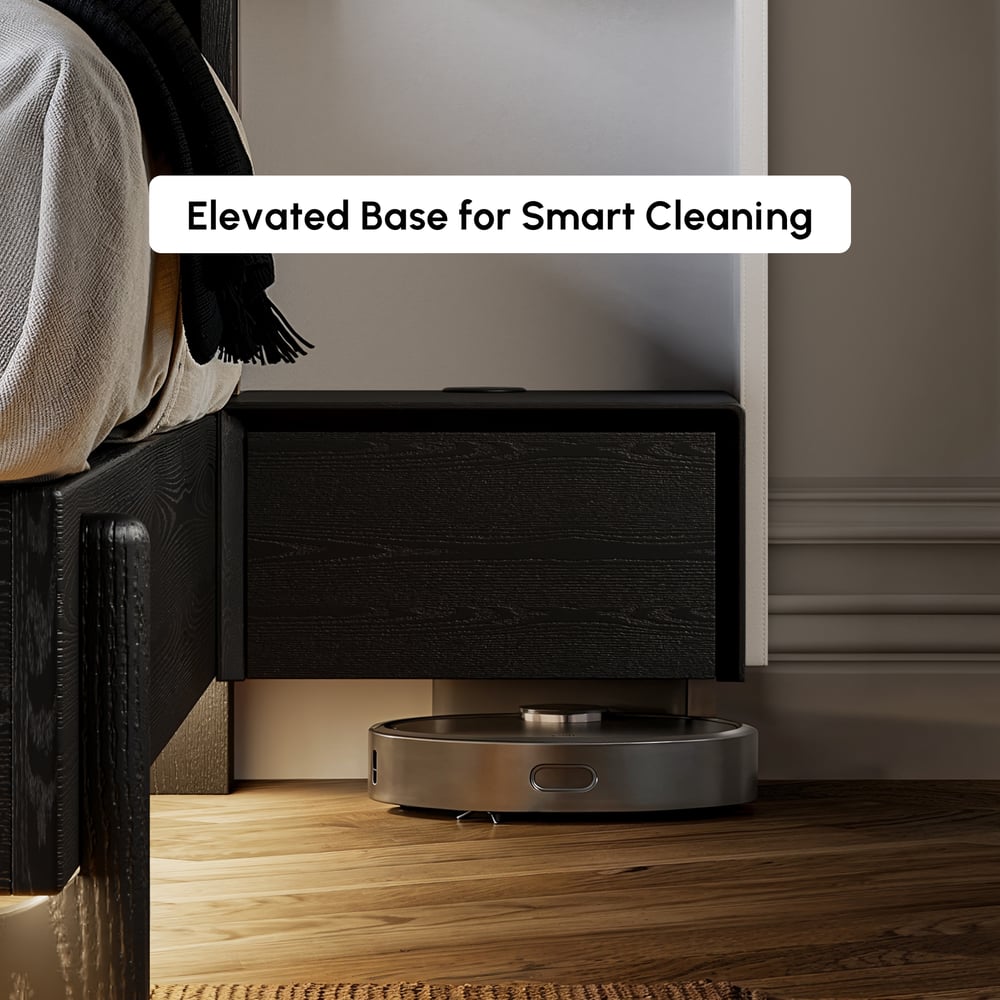 King Solid Wood Bed with Leather Extended Headboard & Floating Smart Nightstand Set window image