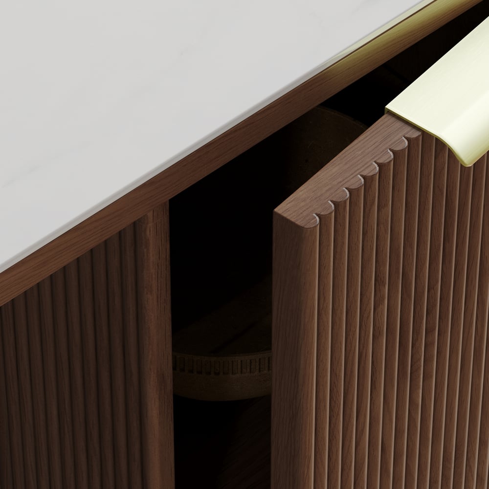 Bureau rectangulaire en noyer, frêne et pierre frittée avec 6 tiroirs (1620mm) image de fenêtre