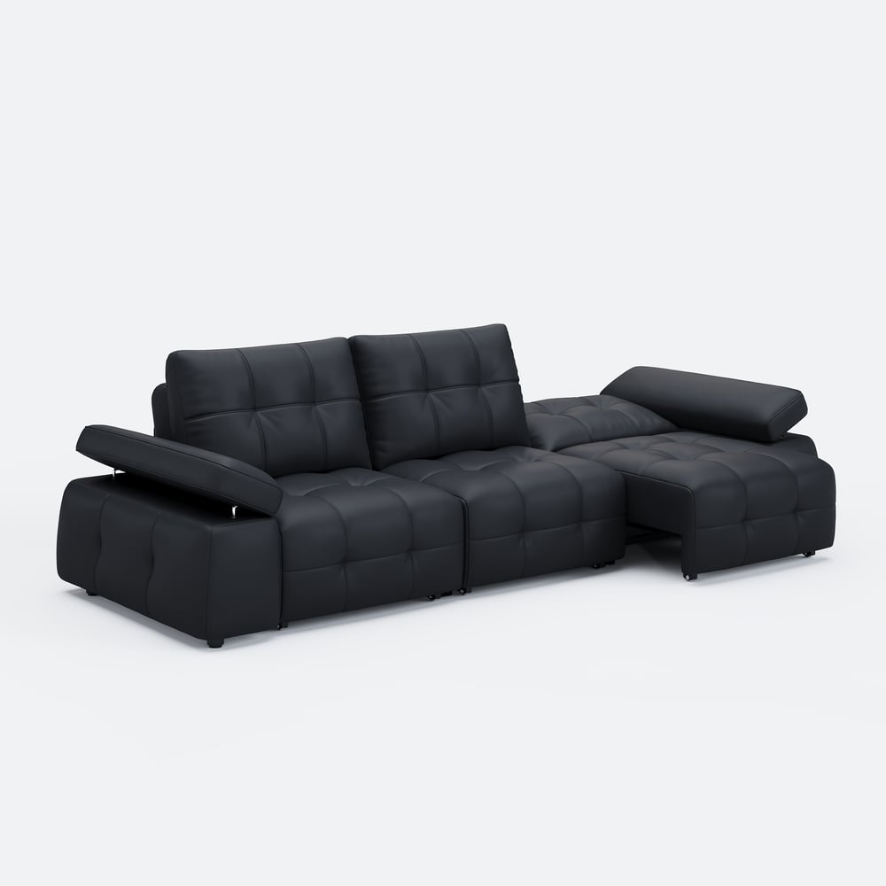 130" 3-Seater Genuine Leather Power Convertible Sleeper Sofa with Adjustable Armrests window image