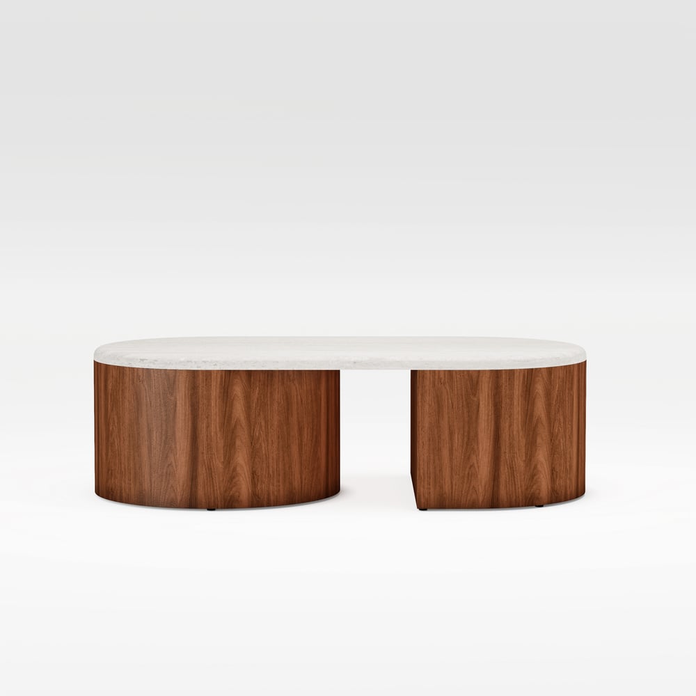 47"-60" Extendable Walnut Coffee Table with Travertine Veneer Top window image