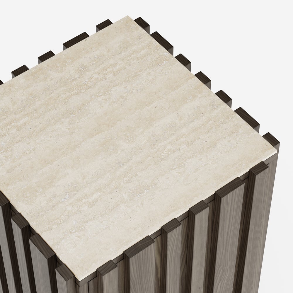 Aura Ash Wood Fluted Side Table with Sintered Stone Top window image