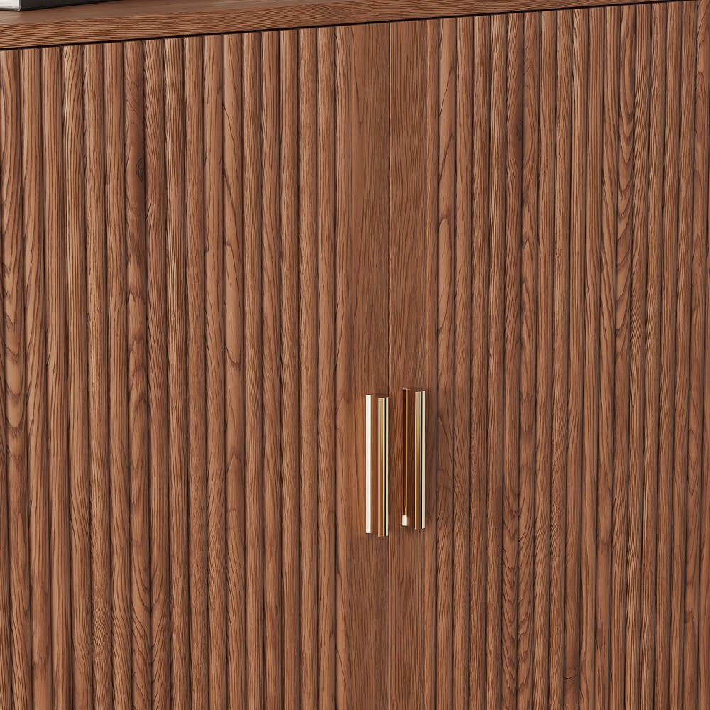 37" Ash Wood Veneer Fluted Shoe Storage Entryway Cabinet, Left Hand window image