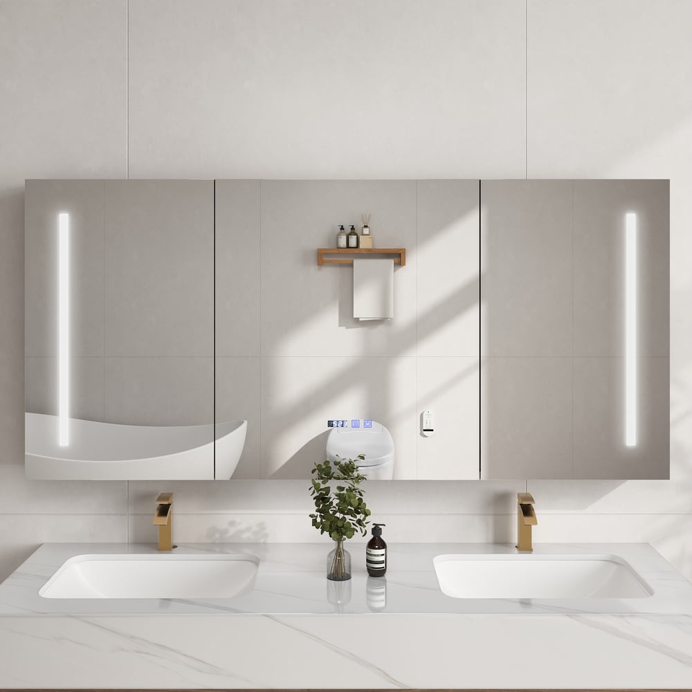 59" LED Bathroom Medicine Cabinet with Anti-Fog, Dimmable Tri-Color Lighting window image