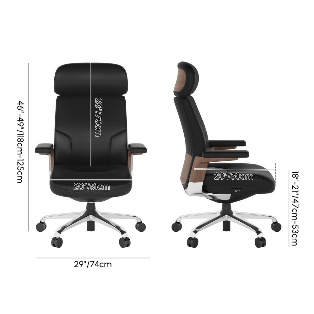 Black Genuine Leather Swivel Office Chair with Ergonomic Synchro-Tilt Recline System weights dimensions image