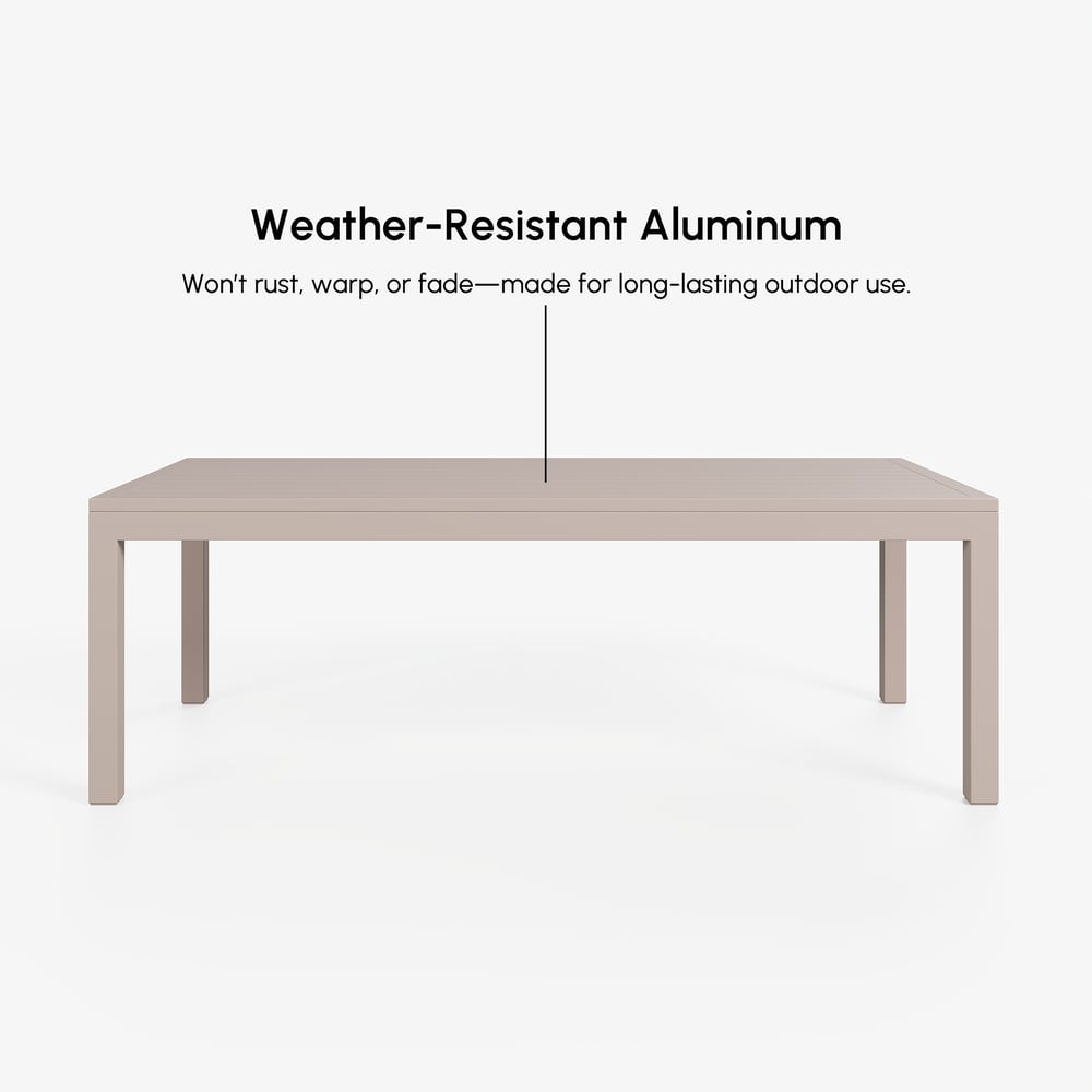 Wevara 87" Sand-Finished Aluminum Slatted Outdoor Dining Table in Sand window image
