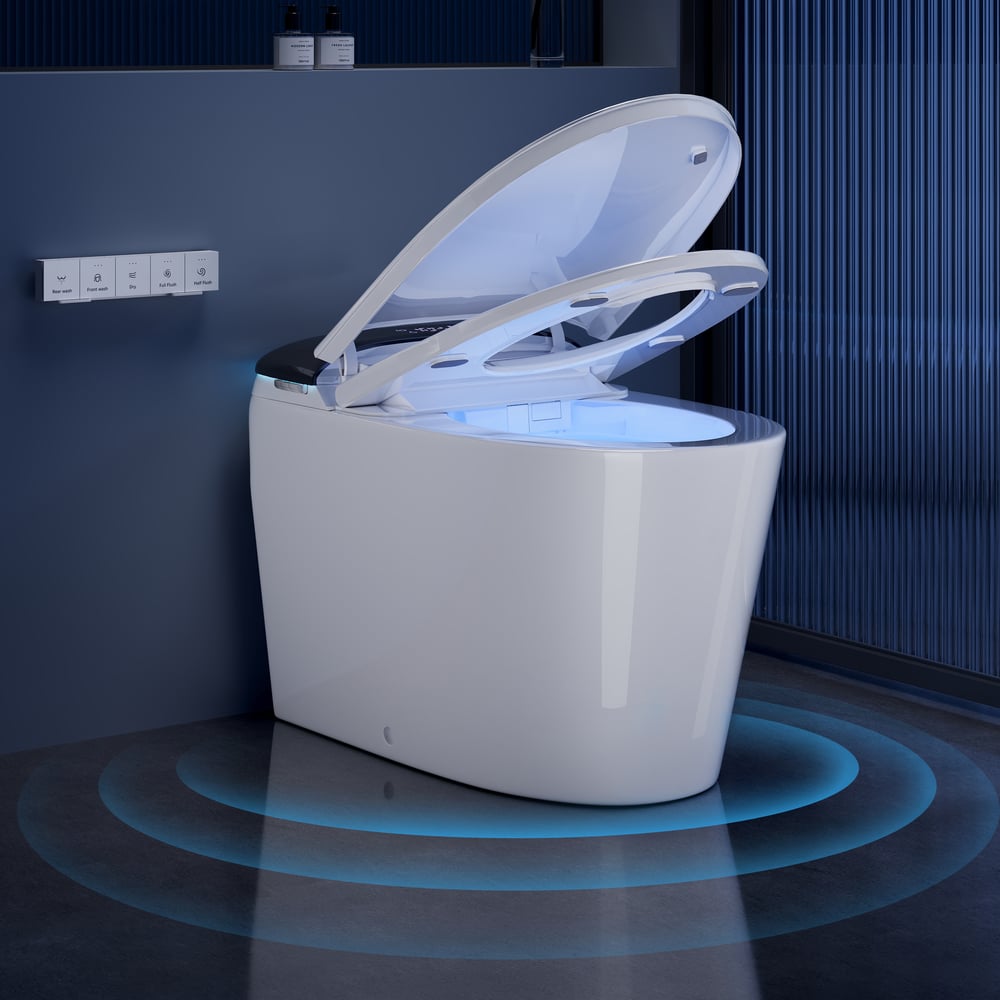 Smart Bidet Toilet with Built-in Tank, Foam Shield, ADA Seat Height, Auto-Open Lid window image