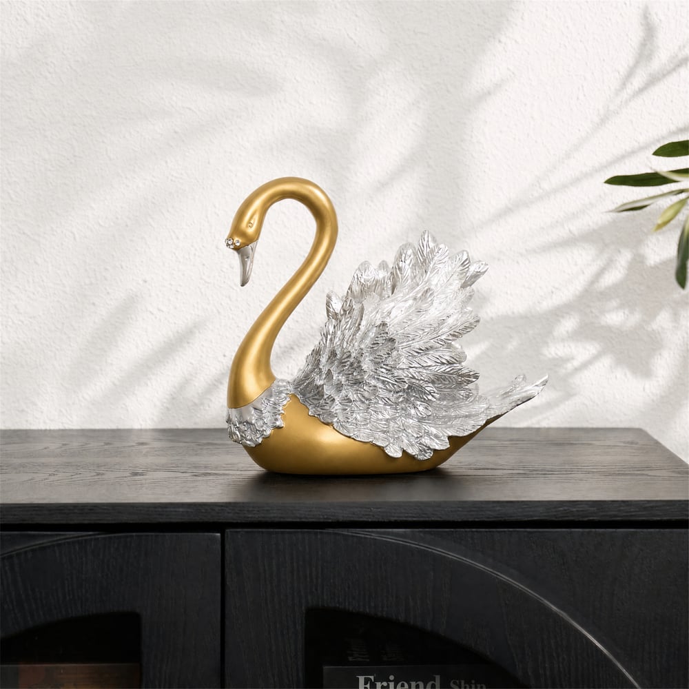 2-Piece Resin Swan Figurines – Elegant Gold Swan Decorative Storage Set window image